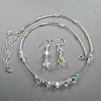 Sterling Silver
              Swarovski Aura Borealis Crystal 16-20" Necklace Earrings $40