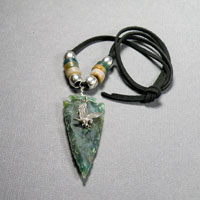 Sterling Silver Hand Knapped Green Arrowhead w/SS Eagle 22" suede cord $38