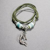 Sterling Silver Kokopeli Pendant on 22" Green slip knot Cord $38