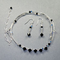 Sterling Silver
              Swarovski Jet Aura Borealis Crystal 16-20" Necklace Earrings $40