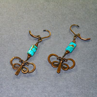 Antique Copper With Turquoise Butterfly Earrings $28