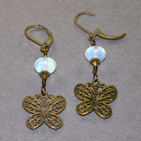 Antique Brass With Sea Opal Earrings $18