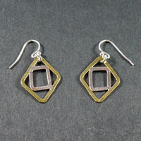 Sterling Silver/Brass Rectangle Earrings $26.00