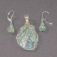 Sterling Silver Wire Wrap Roman Glass  Set $48.00