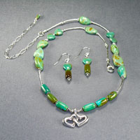 Sterling Silver Green Turquoise Hart Pendent 16- 20"-$40