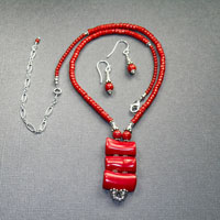 Sterling Silver 16-20" Red Coral 3 stone drop $44