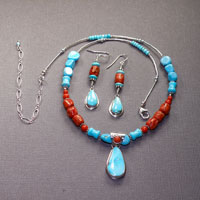Sterling Silver 16-20"  
Sleeping Beauty Turq w/Red Coral $74