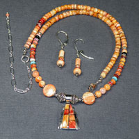 Sterling Silver 17-21" Triangular Spiney Oyster Shell Necklace/Earring Set $74