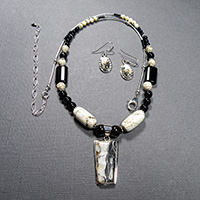 Sterling Silver 20-24" White Buffalo Turquoise Necklace/Earrings Set $$64