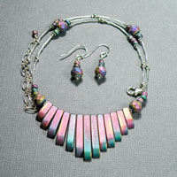 Sterling Silver 16-20" Titanium/Hematite Fan Necklace/Earrings $48