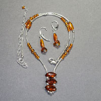 Sterling Silver Baltic Amber 3 stone drop Necklace/Earrings Set $44